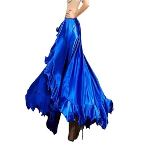 Royal blue shiny long dance skirt with ruffles, elegant fairy style skirt for women stage show.