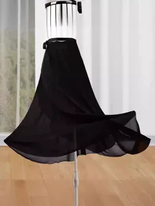 Women black chiffon wrap skirt high waist long double layer elegant dance long skirt