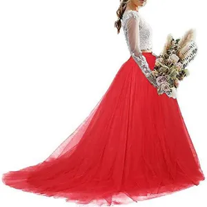 Prachtige rode tule lange rok voor dames met witte kanten top trouwjurk fotoshoot