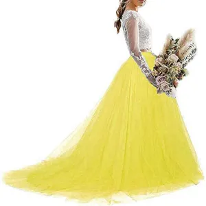 Vrouwen multi-layer tulle maxi rok lange trouwjurk met kanten top voor fotografie.