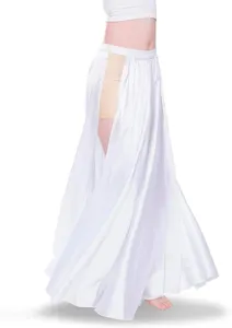 Women's white double split maxi dance skirt, elegant flowing long skirt for oriental dance performance.