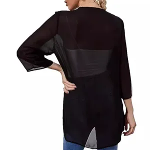 Women casual black sheer chiffon cardigan summer lightweight sun protection beach cover up