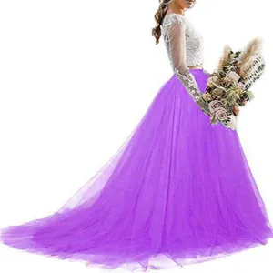 Vrouwen meerkleurige vierlaagse tule lange rok elegante trouwjurk fotografie outfit.