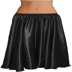 Black satin dance skirt detail view, elegant long flared maxi skirt for women oriental dance.