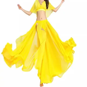 Women's Belly Dance Long Skirt Ethnic Style High Slit Irregular Flowing Chiffon Dance Performance Skirt For Beginners Bottom