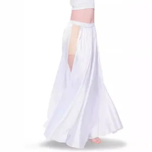 Women Sexy Side Slit Dance Skirt High Waist Maxi Skirt Oriental Dance Practice Skirt Artistic Retro Style Satin Bottom