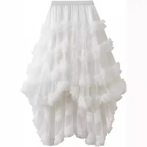 Women Tiered Mesh Cake Skirt Elegant High Waist Ruffled Tulle Maxi Skirt Fluffy Party Photography Dress Prom Skirt