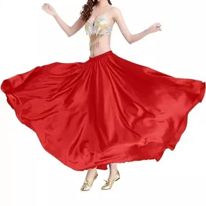 Women Belly Dance Satin Large Swing Skirt High Waist Oriental Indian Performance Dance Long Skirt Solid Color Satin Dancewear