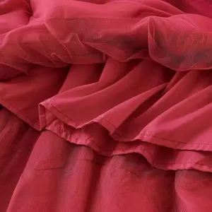 Red mesh cake long skirt layered tulle half-body skirt summer retro ethnic style detail view