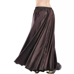 Shiny satin long maxi skirt for women, elegant flowing dance apparel for performance.