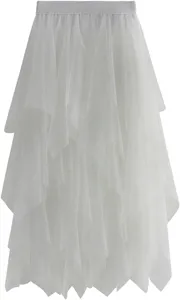 Jupe longue blanche en tulle superposé style fée robe de plage d'été élégante