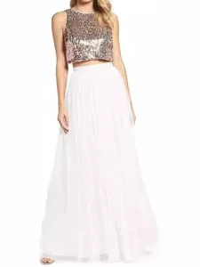 Women's Elegant Minimalist Polyester Mesh Long Skirt Panelled Flowy Double Layer A-Line Mid-Length Skirt For Daily Dating