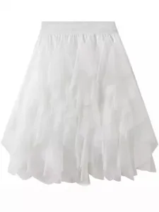 Witte gelaagde tulle midi rok, donsige mesh cake rok voor dames en meisjes zomerkleding.