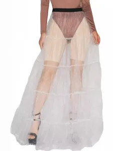 Hoge taille mesh patchwork lange rok gelaagde taart rok elastische taille dames mode