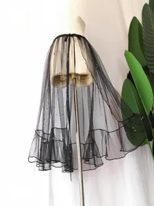Black pearl sheer mesh short skirt, summer detachable wrap-around tie-up layered half skirt.