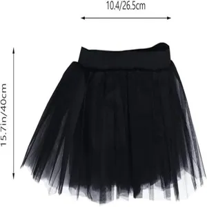 Black tulle mini skirt with elastic waist, fluffy A-line tutu skirt for women daily wear.