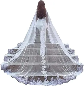 Cape de mariée en dentelle longue voile blanc en tulle pour cérémonie d'église et accessoire photo