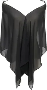 Detailed view of the elegant black chiffon shawl, lightweight sheer fabric, draped design.