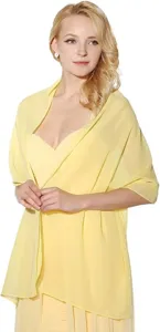 Light yellow chiffon shawl detail showing lightweight texture and elegant drape for summer.