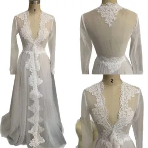 Chemise de nuit longue en dentelle transparente blanche robe sexy lingerie sexy