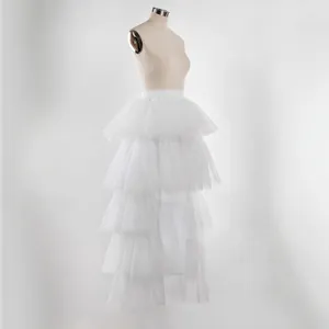 Dames witte gelaagde tulerok midi hoge taille pluche mesh tutu rok hoofdaanzicht