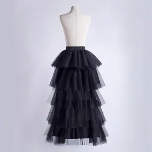 Zwarte gelaagde tule rok lange mesh tutu rok casual stijl voor dames elegant