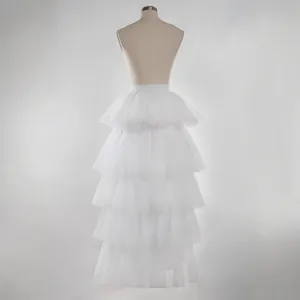 Witte gelaagde tule rok, volumineuze tutu mesh rok voor stijlvolle dames casual zomermode