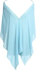 Lightweight light blue chiffon women shawl, elegant sheer wrap and sun protection scarf.