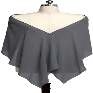 Grey chiffon shawl detail, lightweight sun protection scarf for women summer elegant wear.