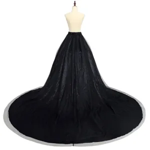 Elegant black mesh long skirt with a dramatic sweeping train and high waist design.