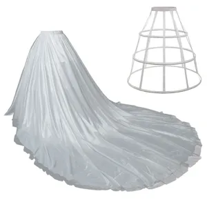 White long train skirt and hoop petticoat set for stage performance and classical dance.