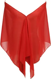 Red chiffon shawl for women, lightweight thin scarf, elegant draped design for summer sun protection.