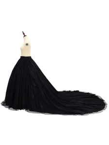 Black tulle maxi skirt high waist long train mesh skirt elegant party wear women apparel