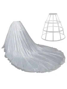 White bridal crinoline hoop skirt and long train petticoat for wedding dress gown.