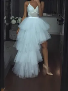 White mesh fluffy layered tutu skirt for women elegant high low tulle party dress dancing new
