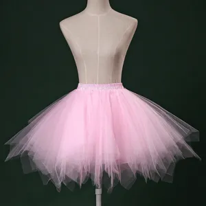 Pink tulle tutu skirt detail view, fluffy mesh ballet dance short skirt for women and girls.