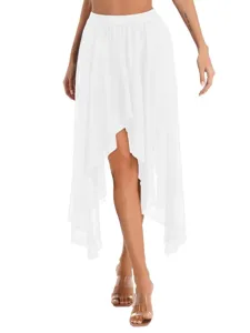 Women white asymmetrical high waist mesh skirt flowy dance skirt for casual summer main