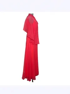 Rode Chiffon Lange Jurk met Sjaal Chinese Retro Elegante Zomer Dames Kleding Nieuw