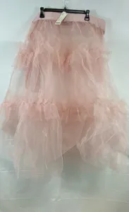Pink tiered mesh tulle midi skirt, sweet aesthetic fairy summer bottom apparel.