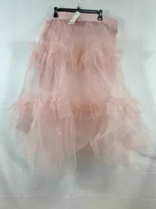 Pink tiered tulle mesh midi skirt, sweet vintage fairy style summer casual aesthetic clothing.