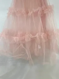 Pink layered tulle skirt summer sweet ruffles mesh half skirt elegant women fashion daily wear