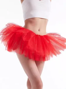 Red adult tutu skirt for cosplay party, fluffy tulle layered dance costume for women.