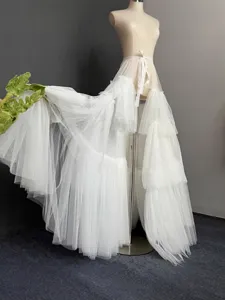Women white multi layer tulle skirt long train party prom dance princess skirt aesthetic.