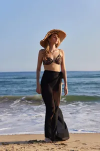 Summer women beach chiffon cover up long black sarong skirt sexy swimwear wrap resort wear