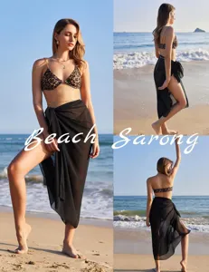Women's Black Beach Sarong Chiffon Cover Up Wrap Skirt Swimwear Swimsuit Summer Resort Wear