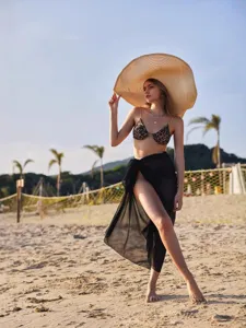 Women Summer Beach Chiffon Cover Up Skirt Solid Color Sheer Vacation Wrap Sarong Irregular Hem Breathable Sun Protection Skirt