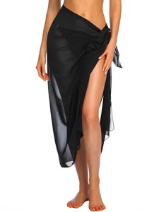 Women black chiffon beach cover up sarong wrap skirt summer swimsuit swimwear coverups