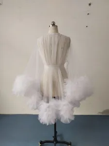 Women V-Neck Mesh Maternity Photography Robe Elegant Ruffle Sleeve Mini Dress Wedding Party Photography Costume