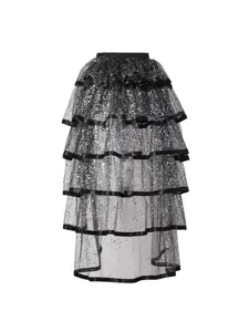 Halloween Women Star Mesh Detachable One-Piece Tulle Skirt Layered Cake Skirt Photography Costume High-Low Party Bottom