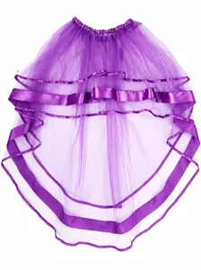 Jupe en Tulle High-Low pour Femme Double Couche Maille Tutu Costume pour Fête d'Halloween Performance Jupe à Volants Douce